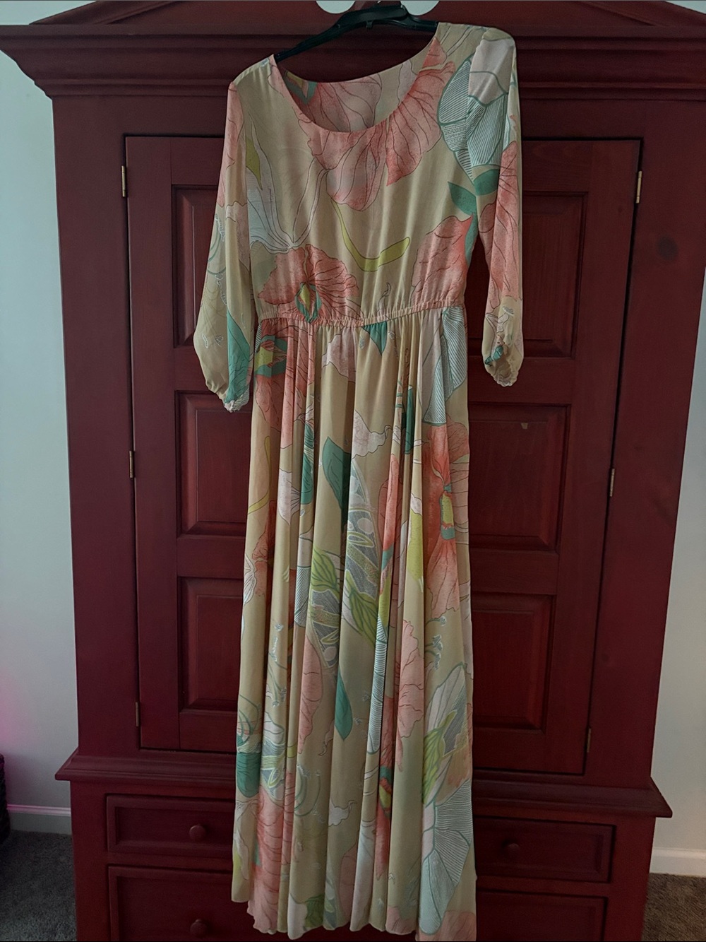 Floral Maxi Dress in Peach and Green - Elegant Women's Dress